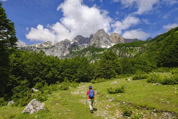 Female hiker in Kukaj Valley with Jezerca
