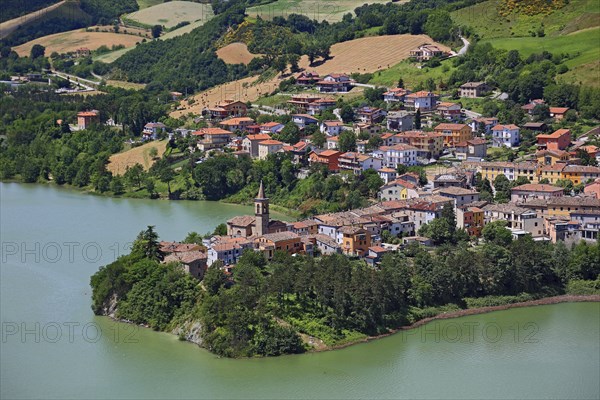 View of the district of Mercatale and the Lago di Mercatale reservoir