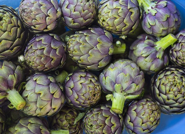 Fresh artichokes on plate