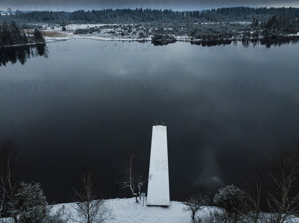 Kirchsee with footbridge in winter