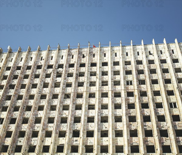 Facade of destroyed parliament building in Suchumi