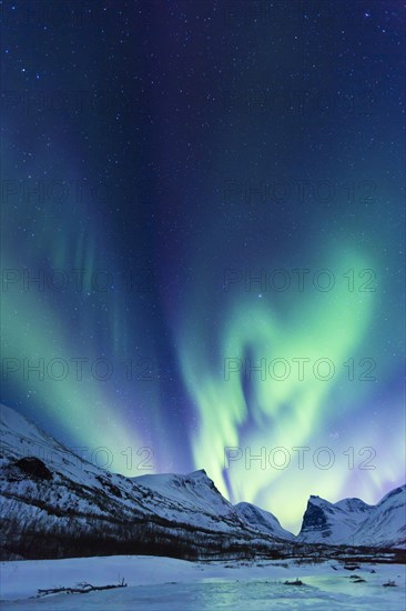 Northern Lights (Aurora borealis) over mountains