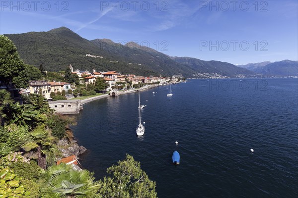 View of the old town of Cannobio and the surrounding mountains