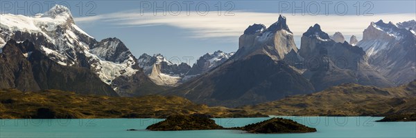 Mountain massif Cuernos del Paine at sunrise