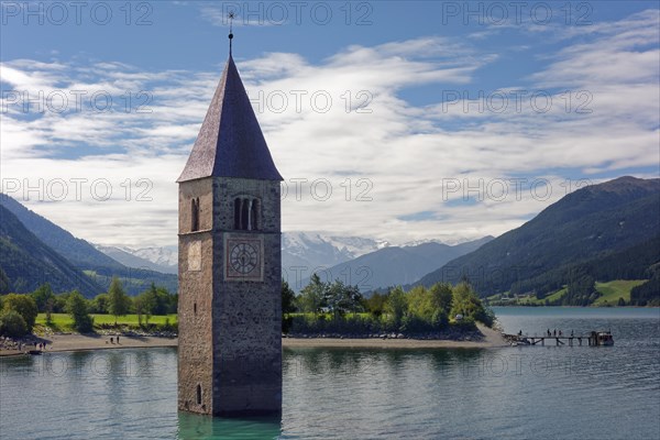 Church tower of Alt-Graun in the Lake Reschensee