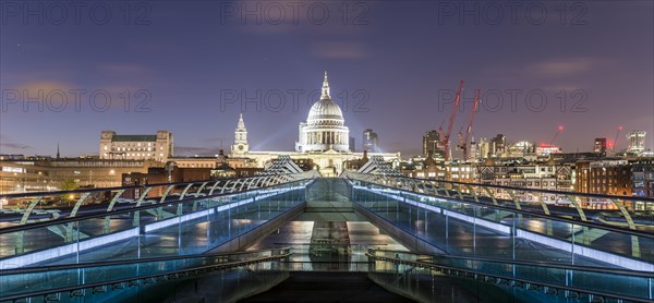 Millenium Bridge and St Paul's Cathedral by night