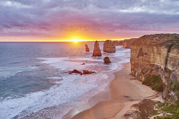Coast with twelve apostels at Great Ocean Road at sunset