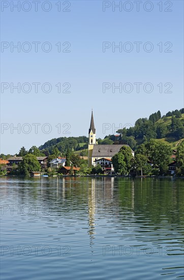 View over the Schliersee lake to the village Schliersee