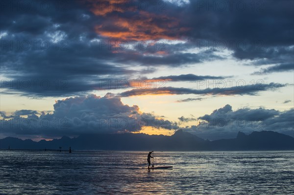 Silhouette of a stand up paddler