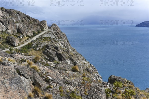 Road from Chile Chico to Puerto Guadal at the lake Lago General Carrera (or also Lago Buenos Aires in Argentina)