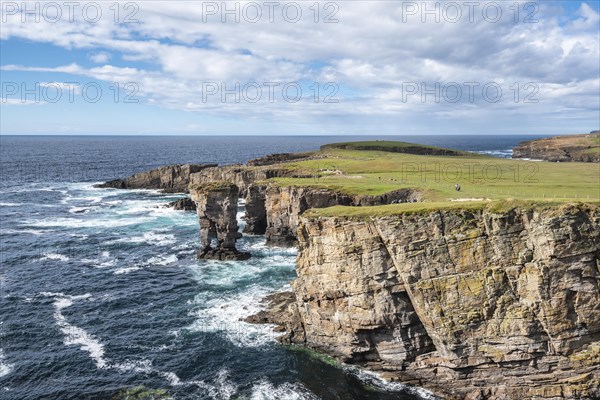 The cliffs of Yesnaby with the 35m high surf pillar