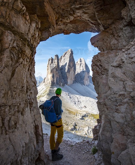 Hiker at the via ferrata to the Paternkofel