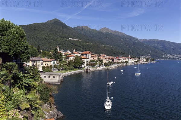 View of the old town of Cannobio and the surrounding mountains