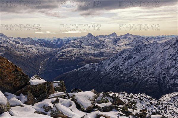 View from the Gaislachkogel to the snowy Otztal Alps