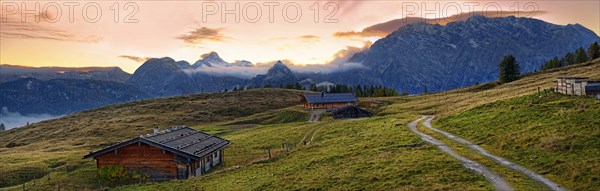 Mountain panorama Berchtesgarden Alps with Watzmann east face at sunset