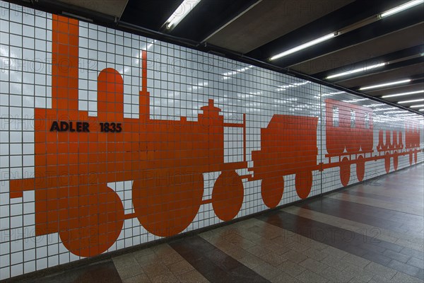 Tile mosaic of the first locomotive