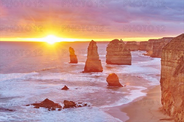 Rocky coast with the Twelve Apostles at sunset