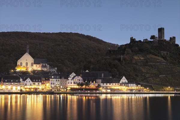 View over the Moselle to Beilstein with castle ruin Metternich