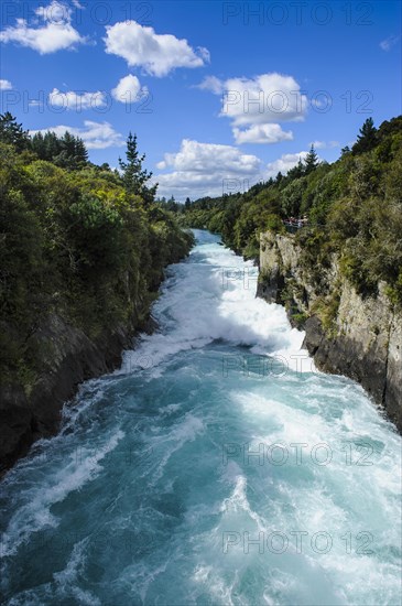 Narrow chasm leading in the Huka falls on the Waikato river