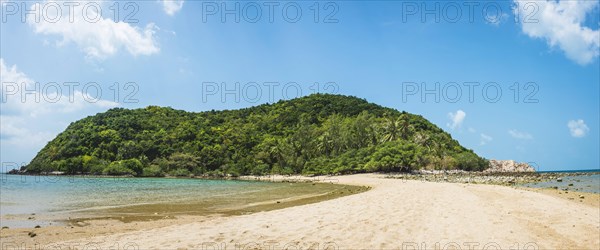 View from Mae Haad Beach to idyllic bay with white sandy beach of the island Ko Ma