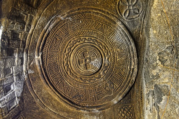 Stone carved dome in the orthodox rock church Mikael Mellehayzengi