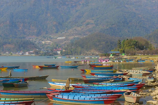 Colorful boats on Phewa Lake