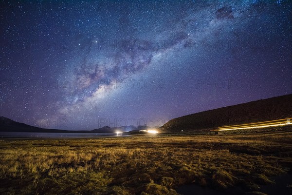 Starry sky with Milky Way on Lake Chungara