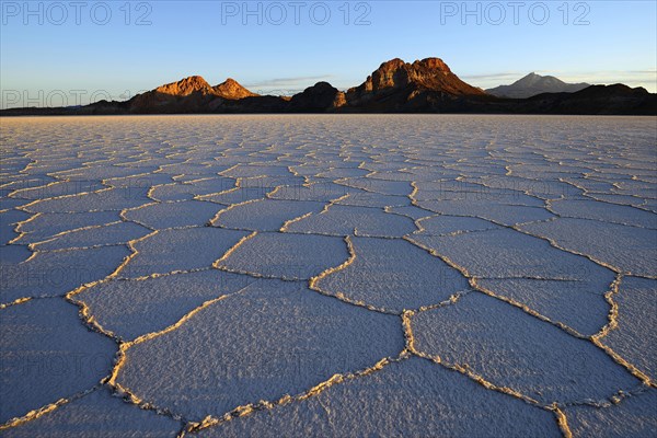 Honeycomb structure on the salt lake at sunrise