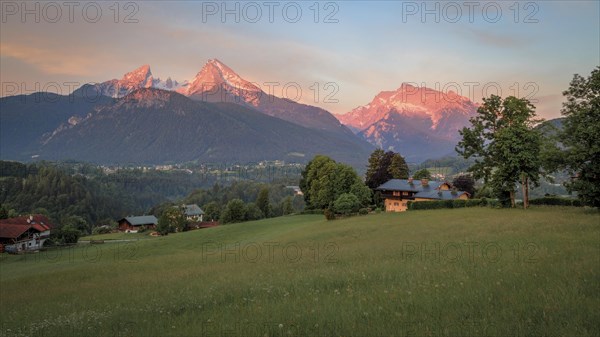 Mountain massif with Watzmann and Hochkalter at dawn