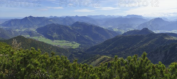 Chiemgauer Alps with Hochgern and Berchtesgadener Alps with Hoher Goll and Watzmann and Loferer Steinberge