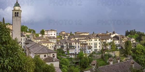 View of the village with rainbow