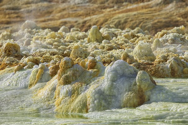 Sulphur sediments in the thermal area of Dallol