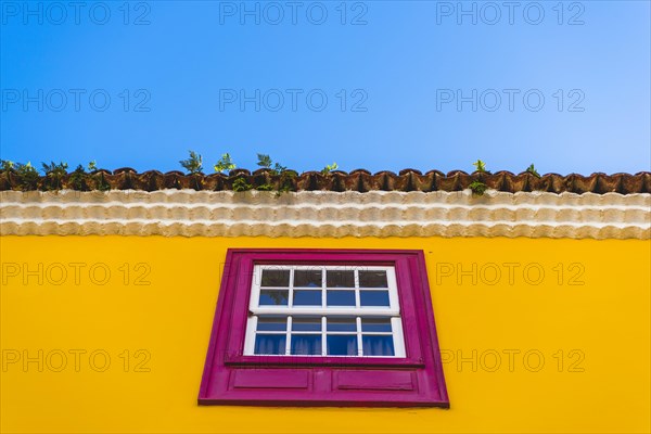Yellow facade with pink window