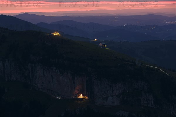 View of Ebenalp and Aescher from Alpsigel at sunset