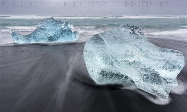 Icebergs at the black beach of Jokulsarlon