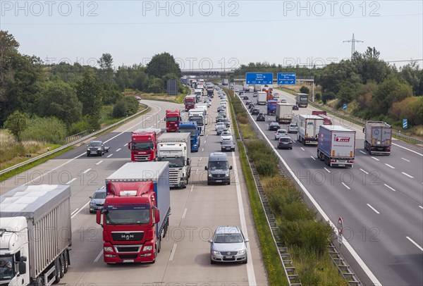 Lorries in traffic jam on the A4 at the Dresden West triangle