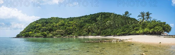 View from Mae Haad Beach to idyllic bay with white sandy beach of the island Ko Ma