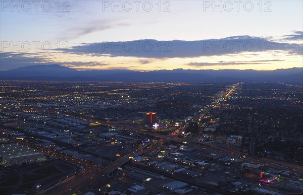 View from Stratosphere Tower on Illuminated City with Las Vegas Boulevard