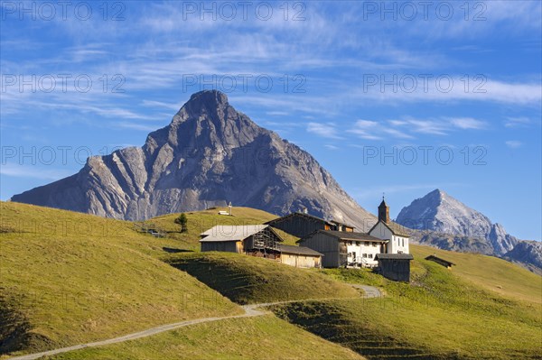 Walser settlement Burstegg with listed Catholic church of Expositurkirche