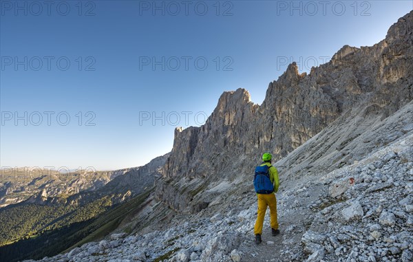Hiker on the way to Santner via ferrata