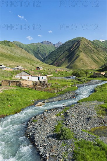 Settlement along a mountain river Naryn