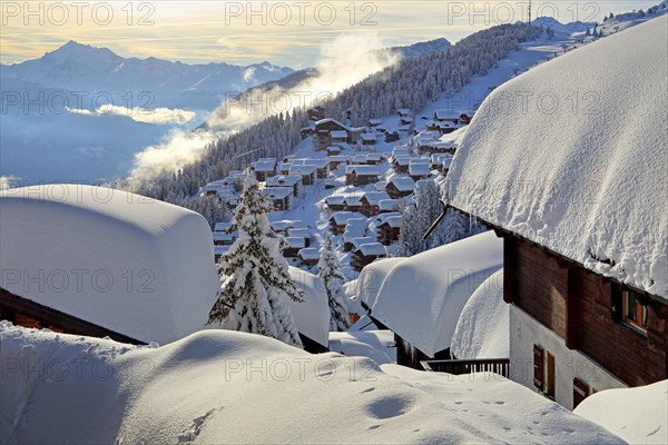 Village view with snow-covered houses