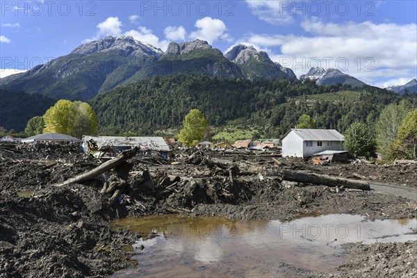 Destroyed houses by a landslide in Villa Santa Lucia