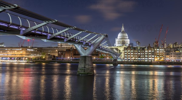 Millenium Bridge and St Paul's Cathedral by night