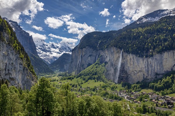 View of Lauterbrunnen with Staubbach Falls