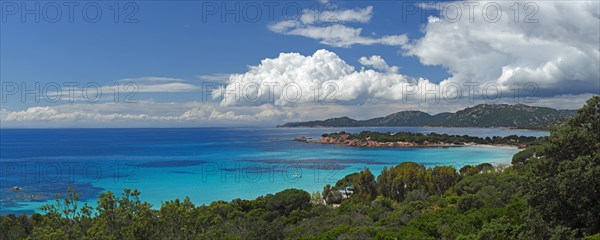 Panorama of the bay of Palombaggia with turquoise blue sea