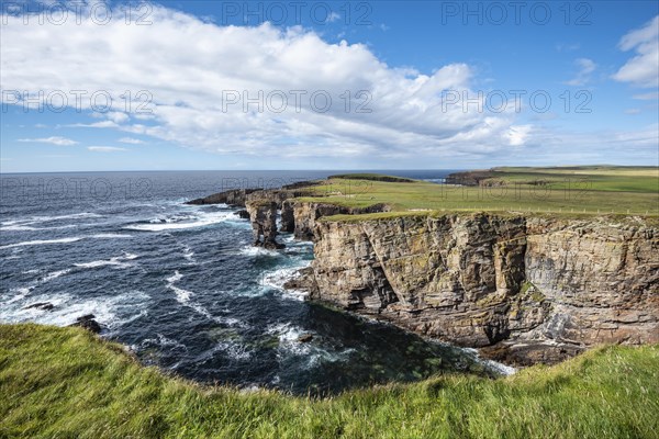 The cliffs of Yesnaby with the 35m high surf pillar