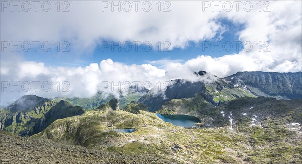 View from the summit of the Greifenberg to the lakes in the Klafferkessel