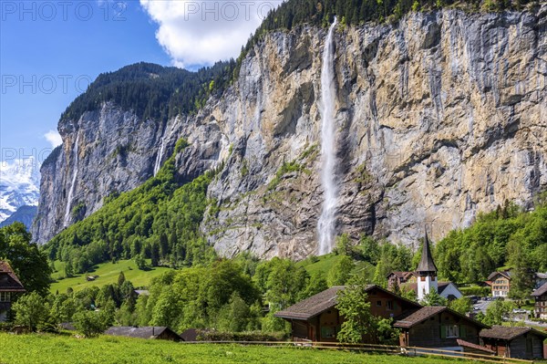 View of Lauterbrunnen with Staubbach Falls