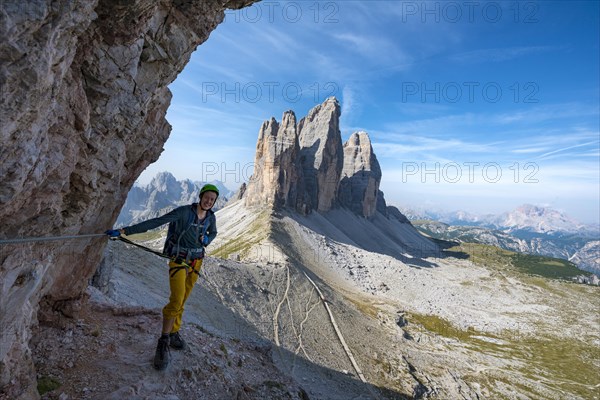 Hiker at the via ferrata to the Paternkofel